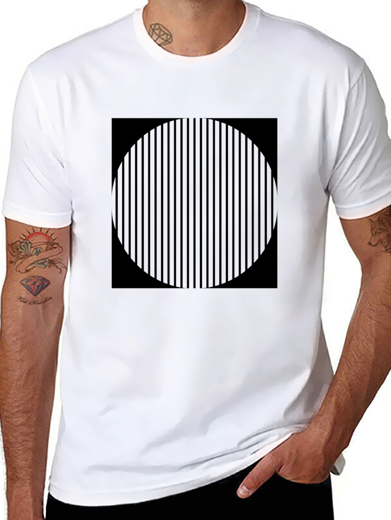 Striped Circle Graphic Black T-Shirt