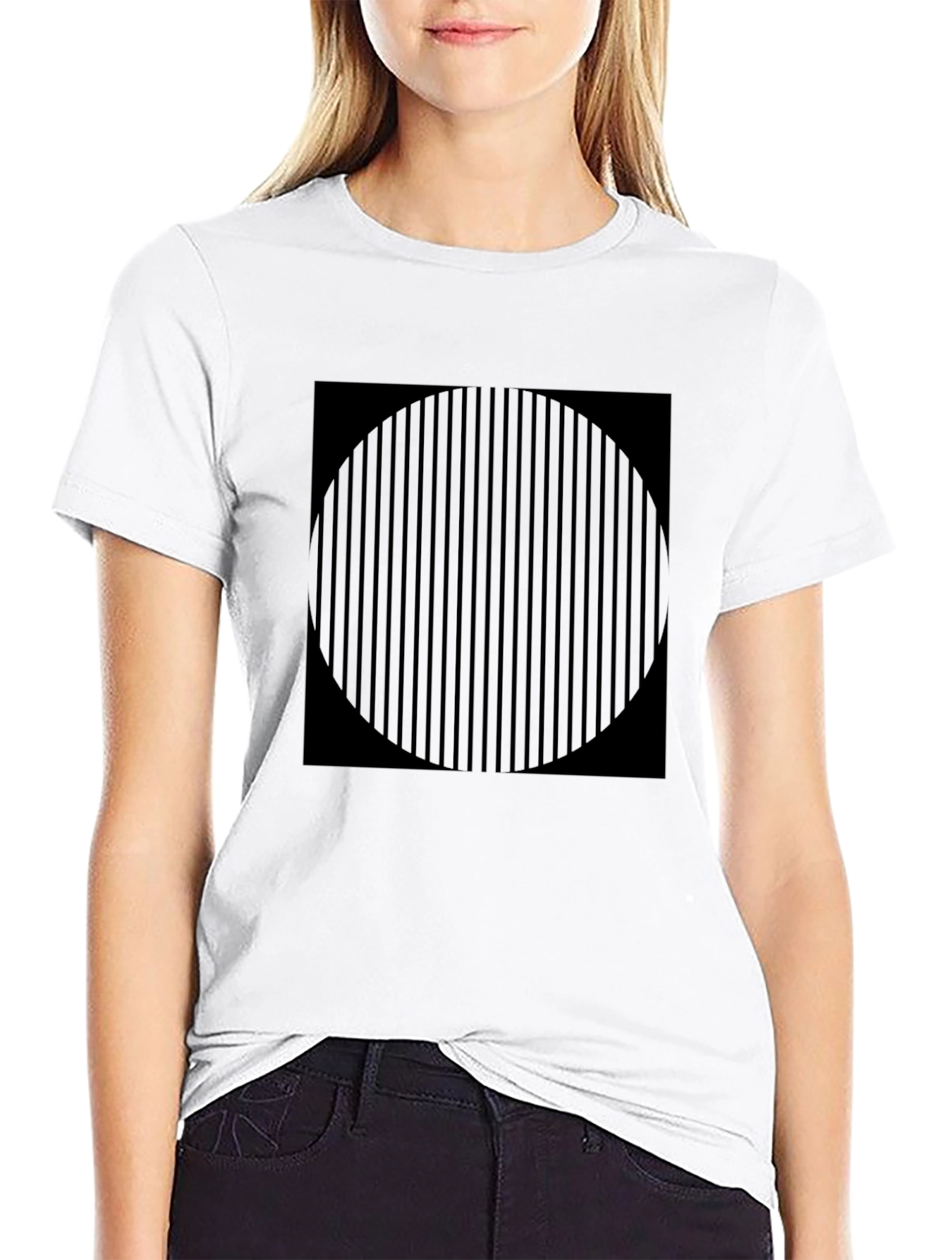 Striped Circle Graphic Black T-Shirt