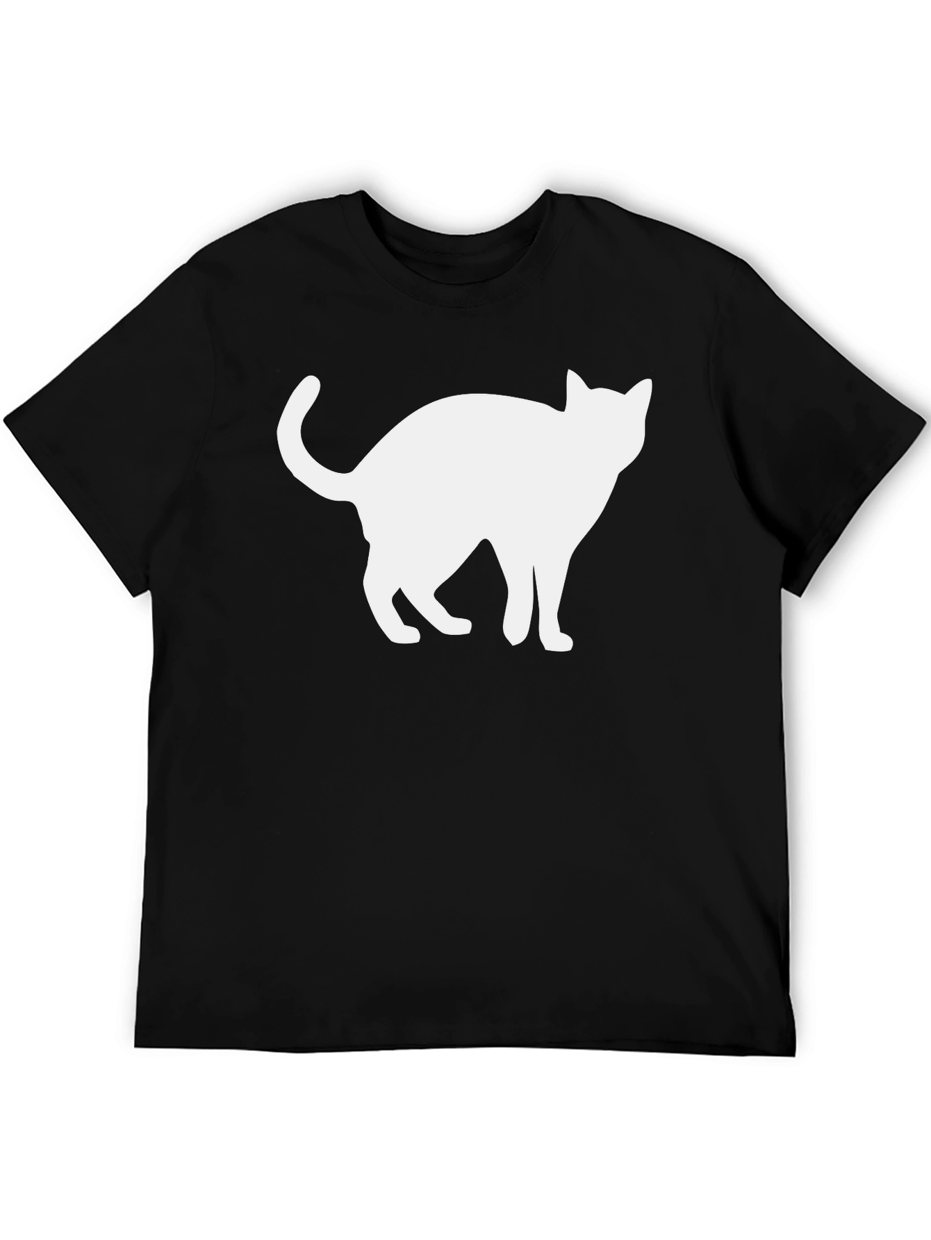 Cool Cat Silhouette Graphic Tee - Black Cotton Shirt