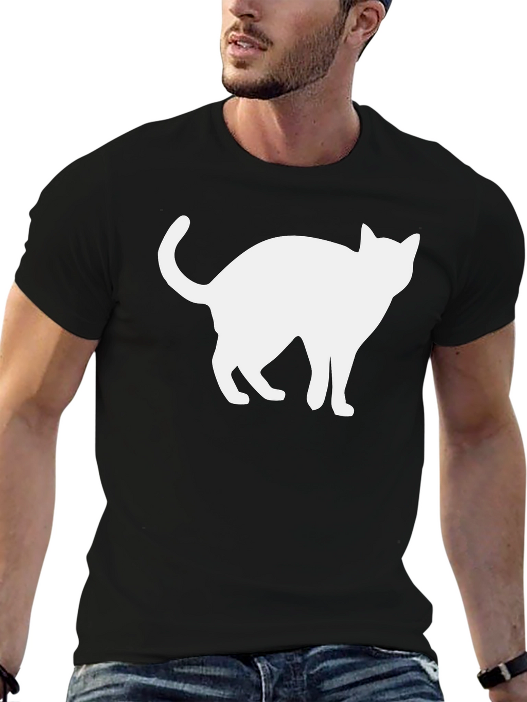 Cool Cat Silhouette Graphic Tee - Black Cotton Shirt