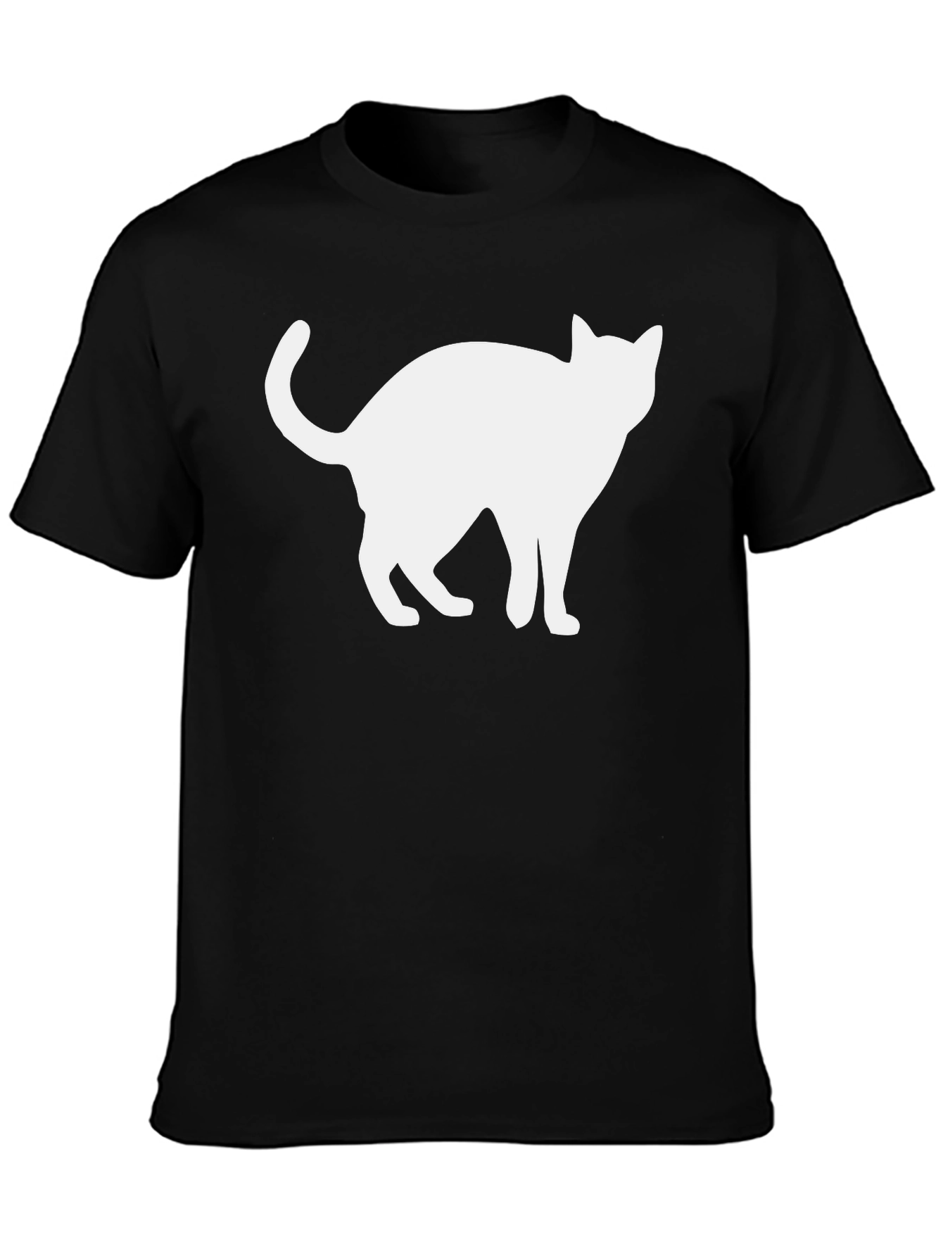 Cool Cat Silhouette Graphic Tee - Black Cotton Shirt