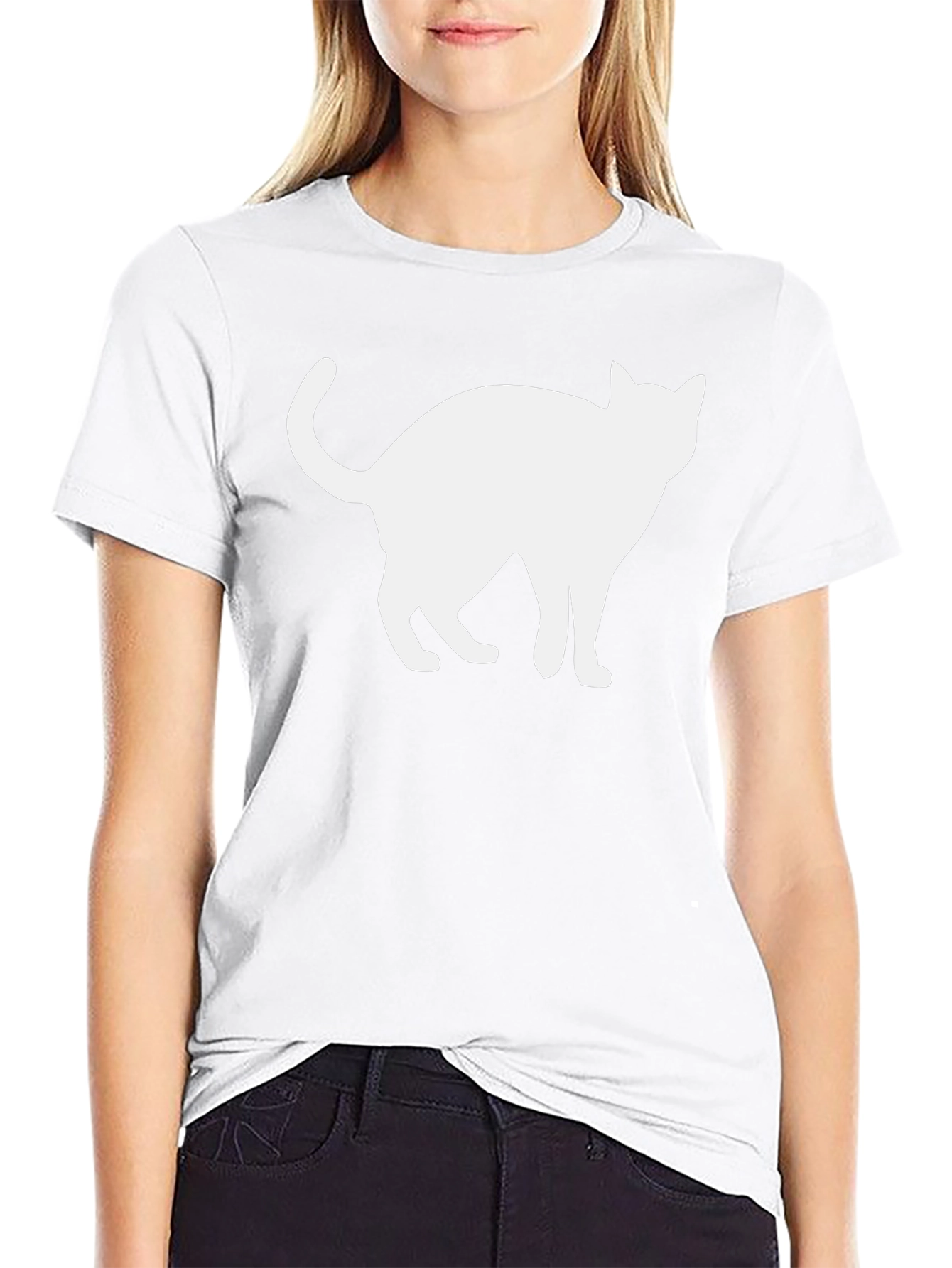 Cool Cat Silhouette Graphic Tee - Black Cotton Shirt