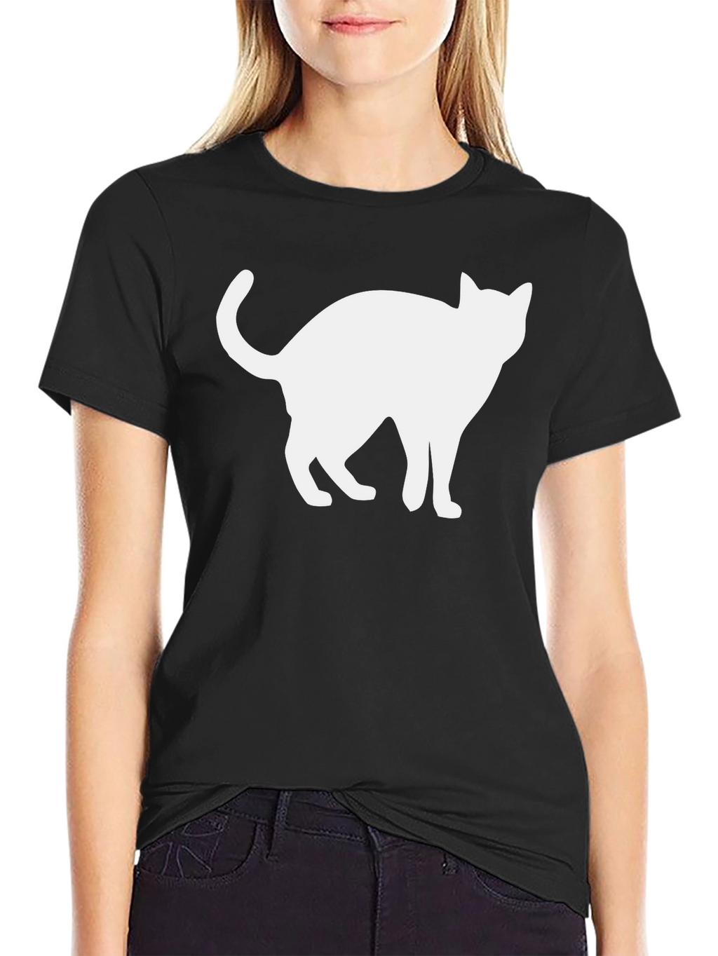 Cool Cat Silhouette Graphic Tee - Black Cotton Shirt