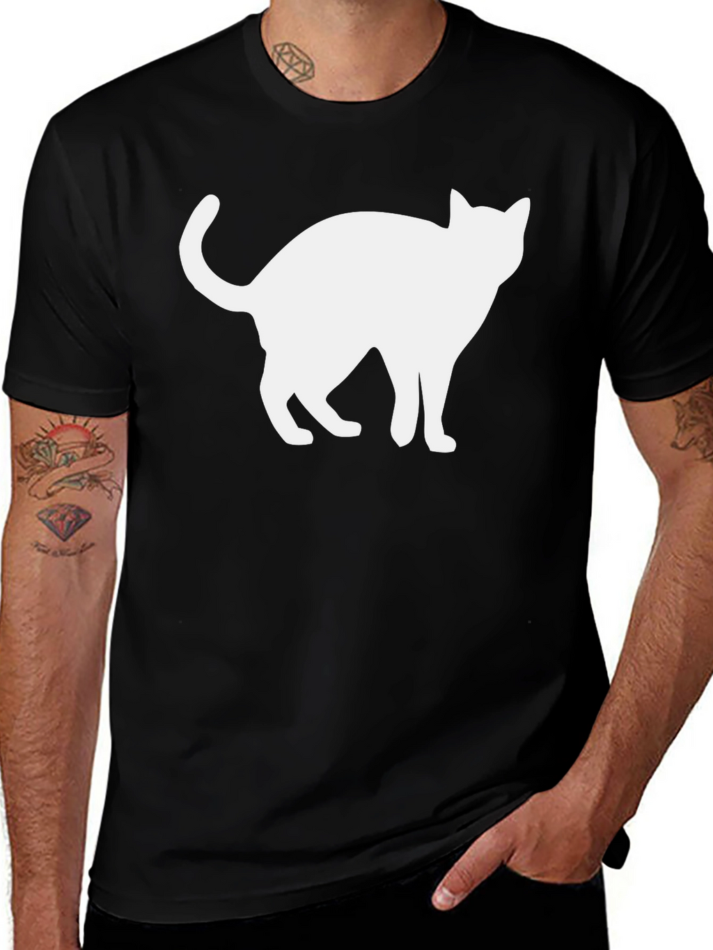 Cool Cat Silhouette Graphic Tee - Black Cotton Shirt