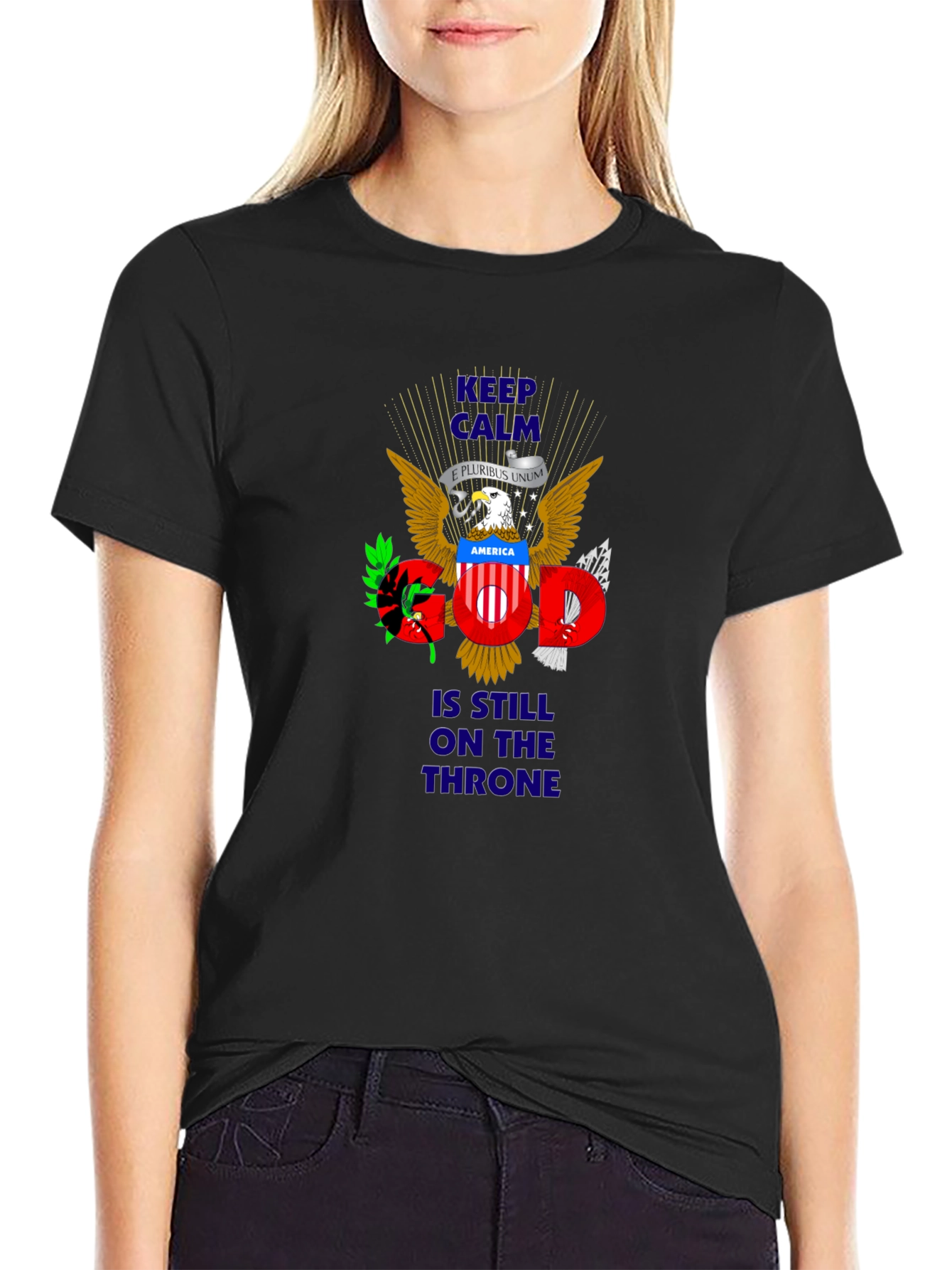 Patriotic Keep Calm God On Throne T-Shirt