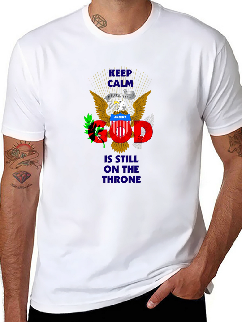 Patriotic Keep Calm God On Throne T-Shirt