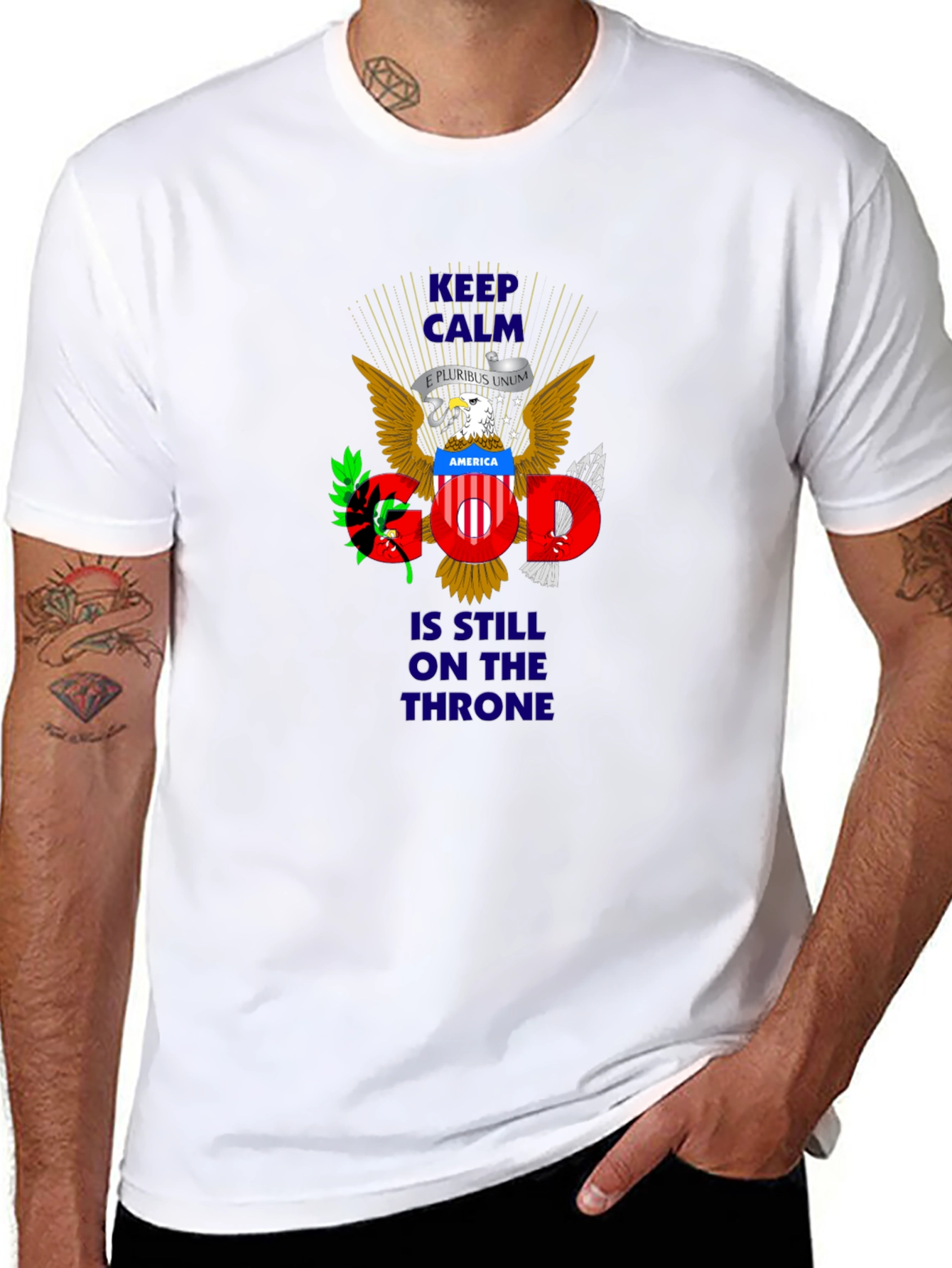 Patriotic Keep Calm God On Throne T-Shirt
