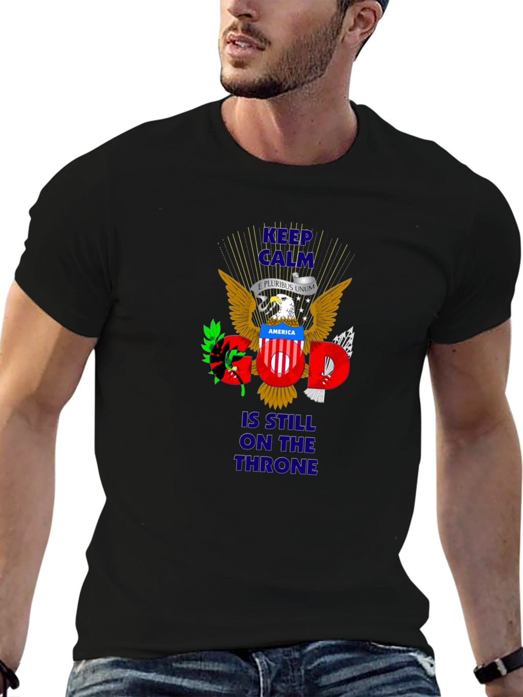 Patriotic Keep Calm God On Throne T-Shirt