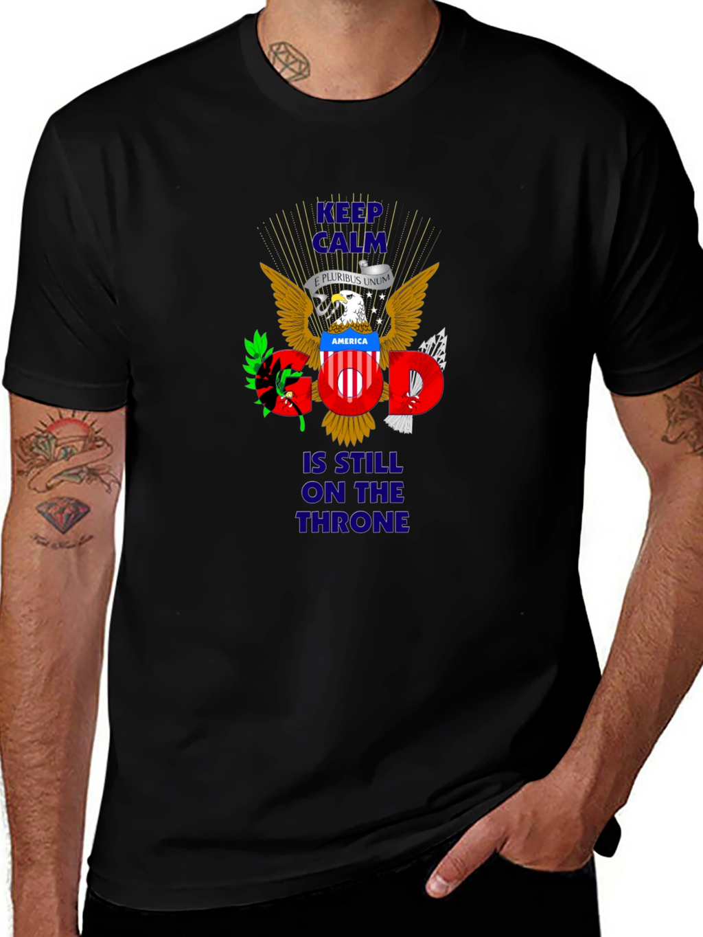 Patriotic Keep Calm God On Throne T-Shirt