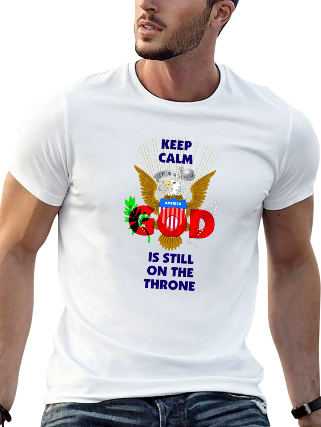 Patriotic Keep Calm God On Throne T-Shirt