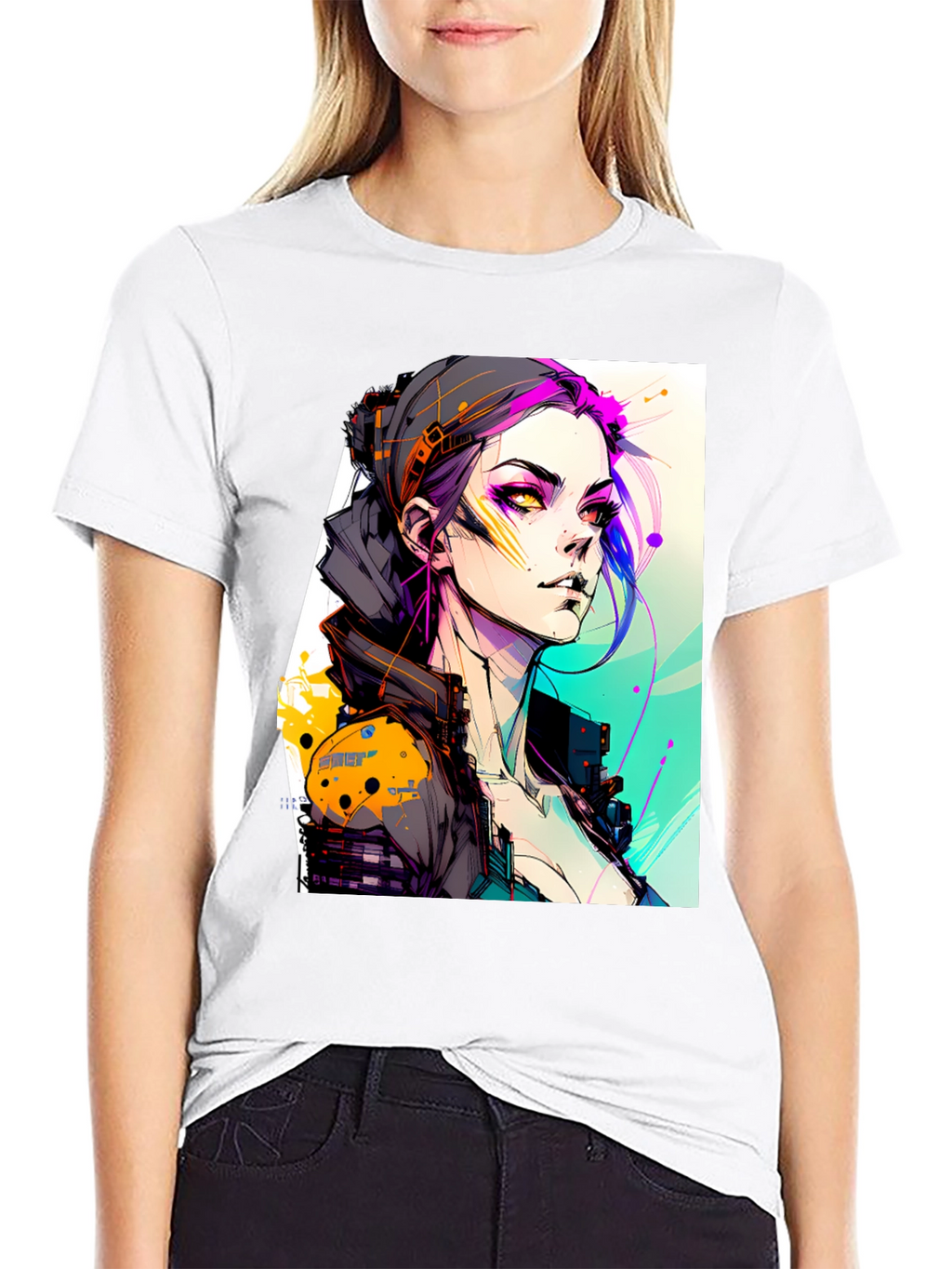 Cyberpunk Girl Black T-Shirt
