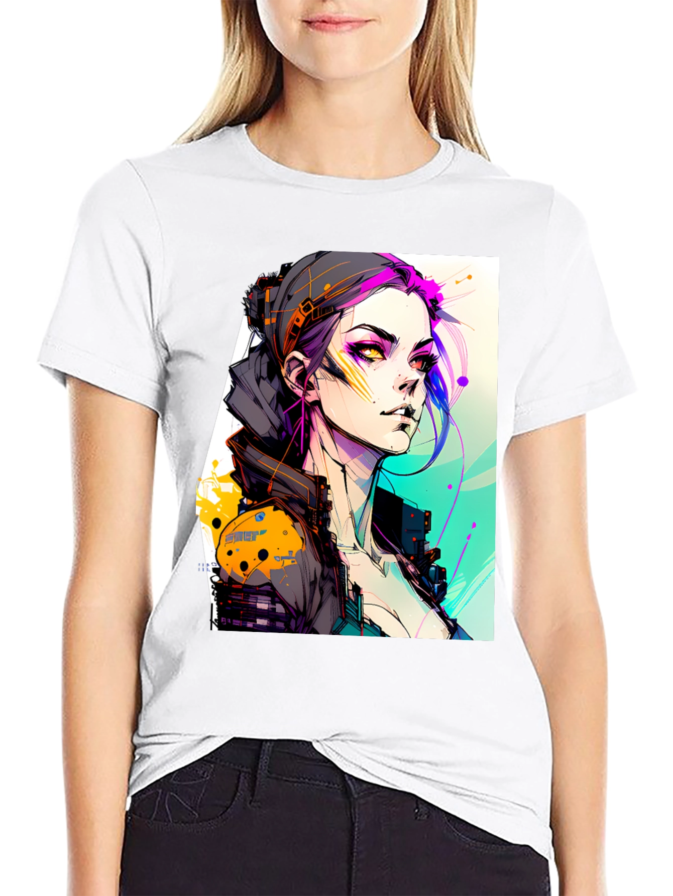 Cyberpunk Girl Black T-Shirt