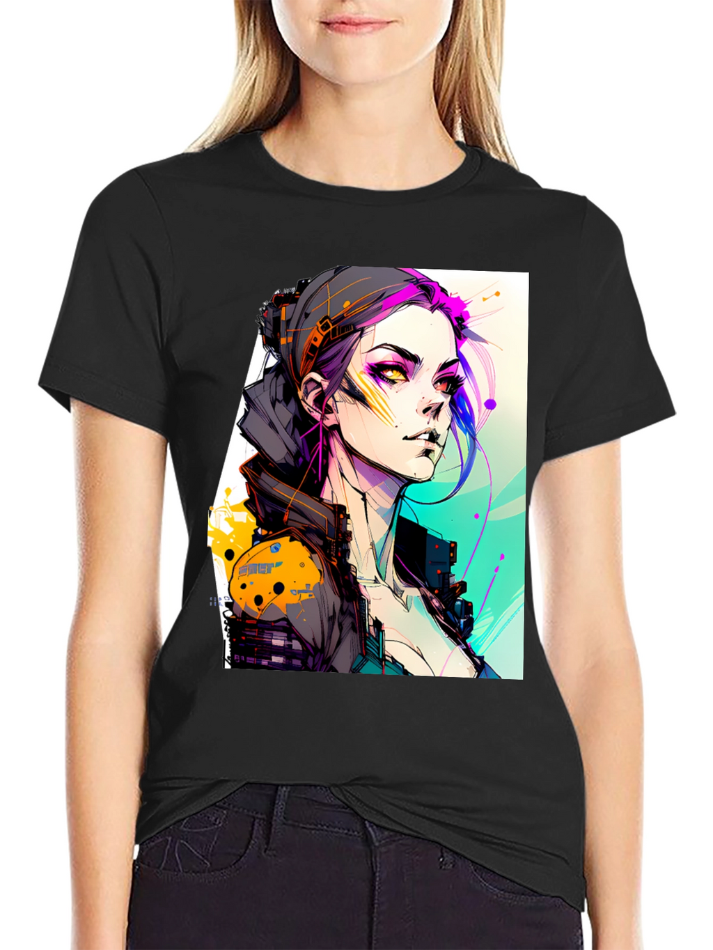 Cyberpunk Girl Black T-Shirt