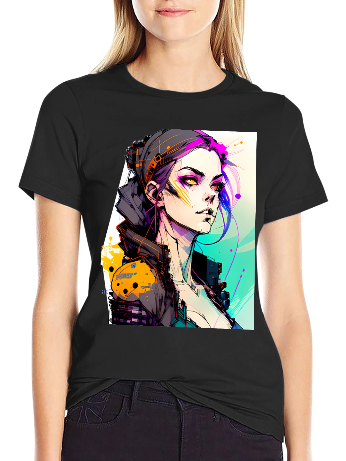Cyberpunk Girl Black T-Shirt