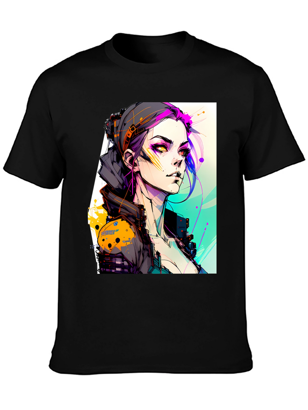 Cyberpunk Girl Black T-Shirt