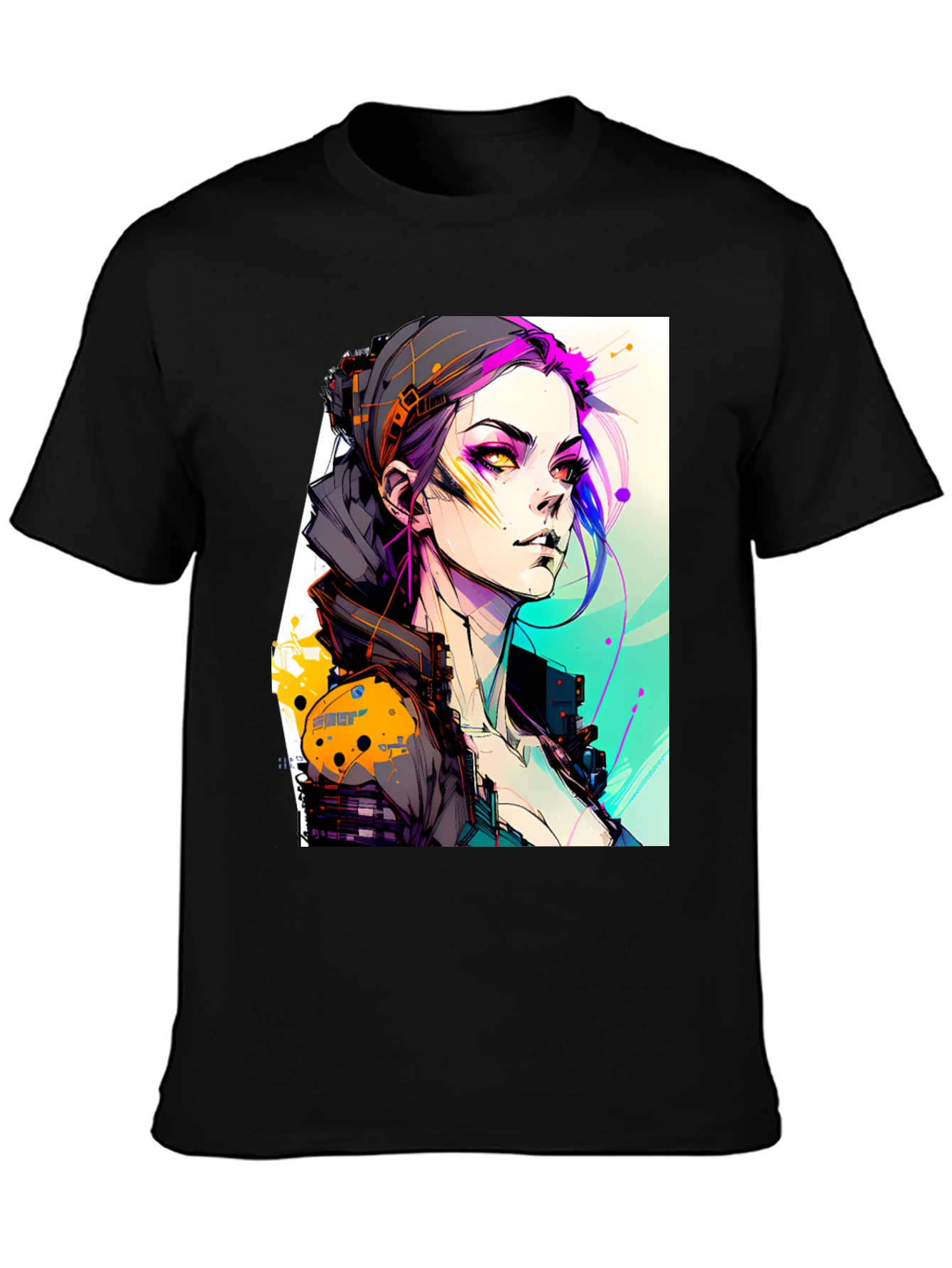 Cyberpunk Girl Black T-Shirt