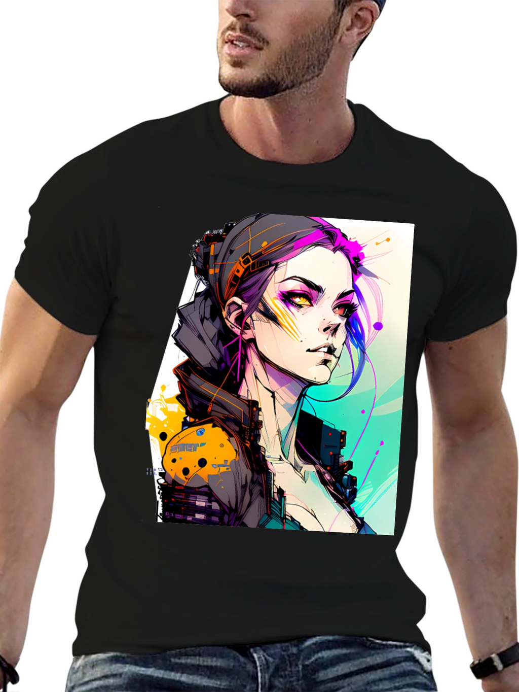 Cyberpunk Girl Black T-Shirt