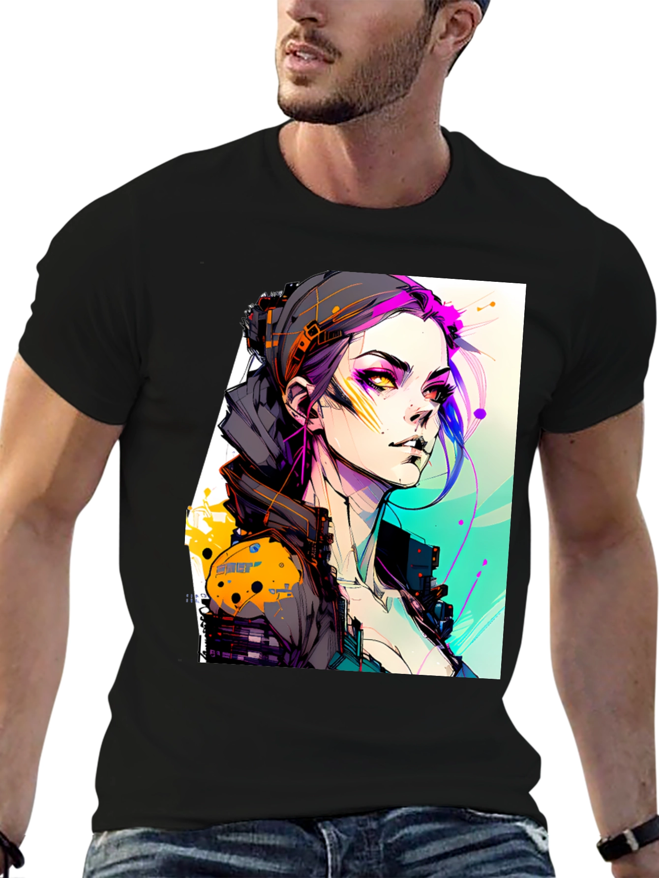 Cyberpunk Girl Black T-Shirt