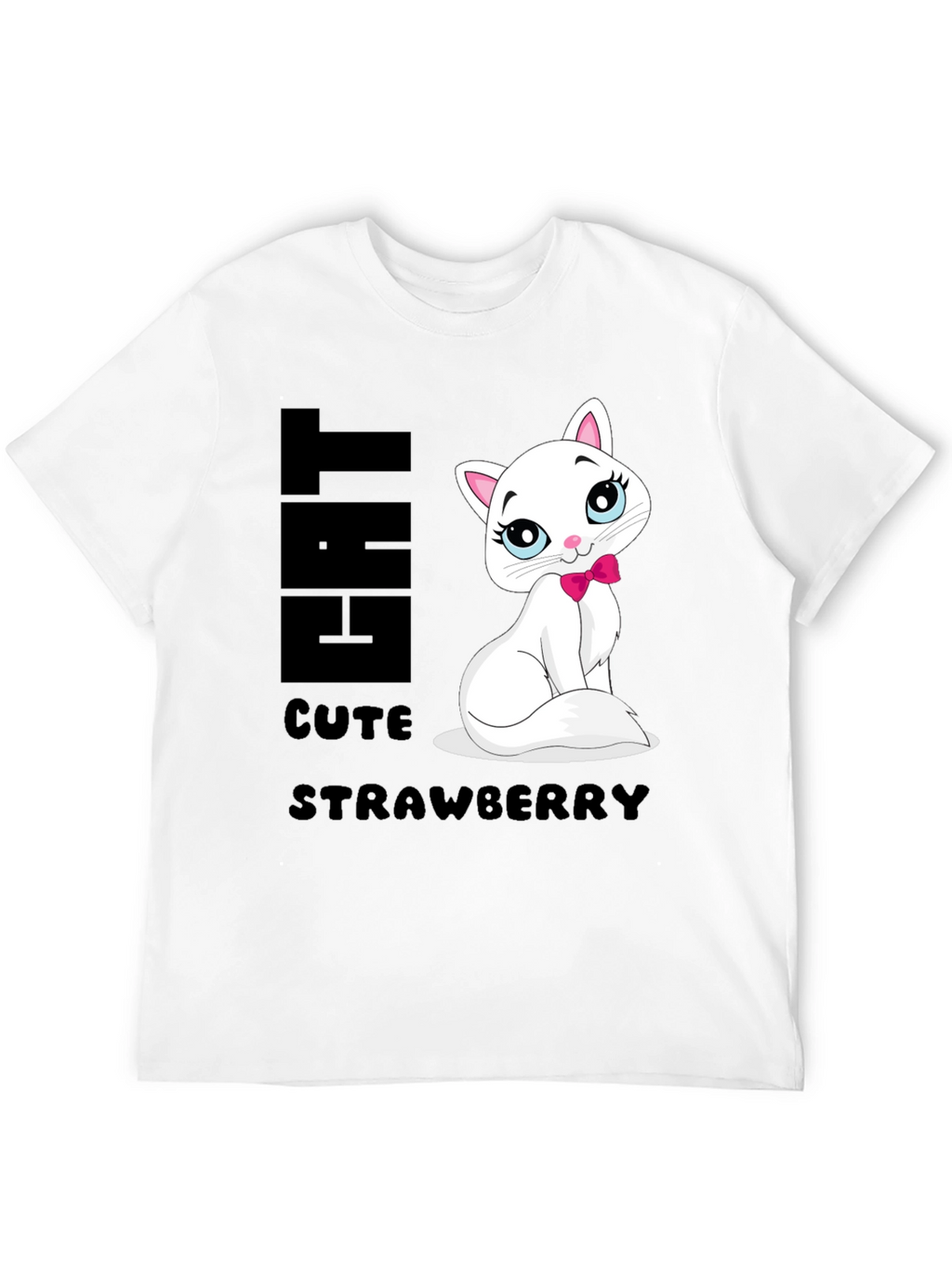 Cute Cat Strawberry Graphic Print Tee