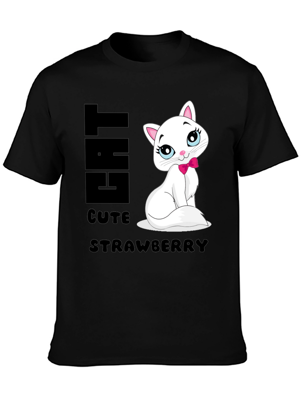 Cute Cat Strawberry Graphic Print Tee