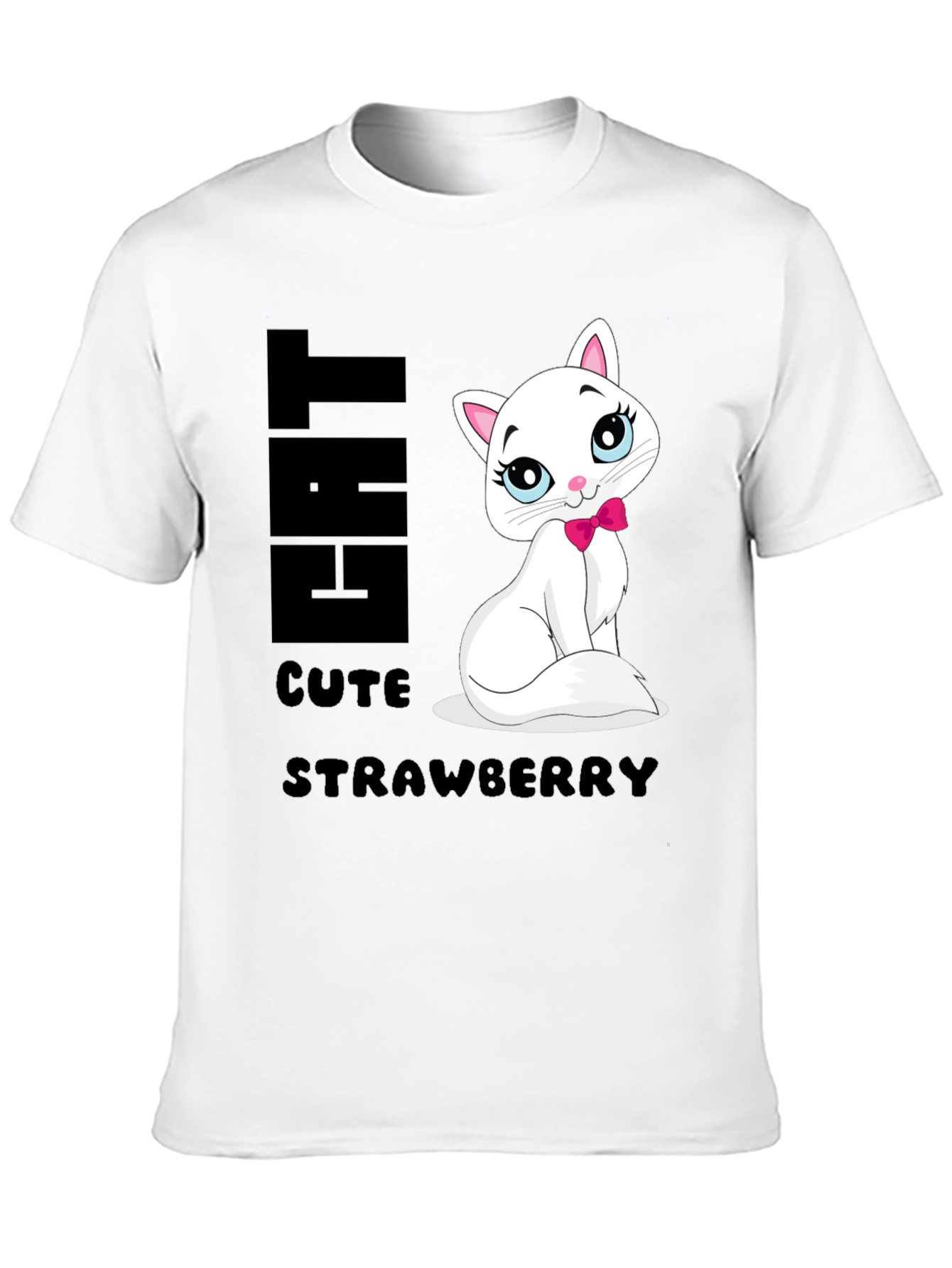 Cute Cat Strawberry Graphic Print Tee