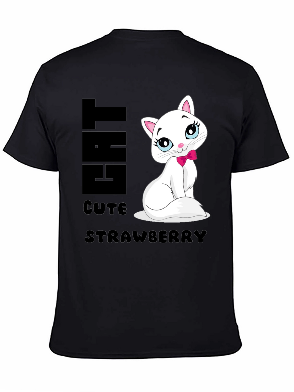 Cute Cat Strawberry Graphic Print Tee