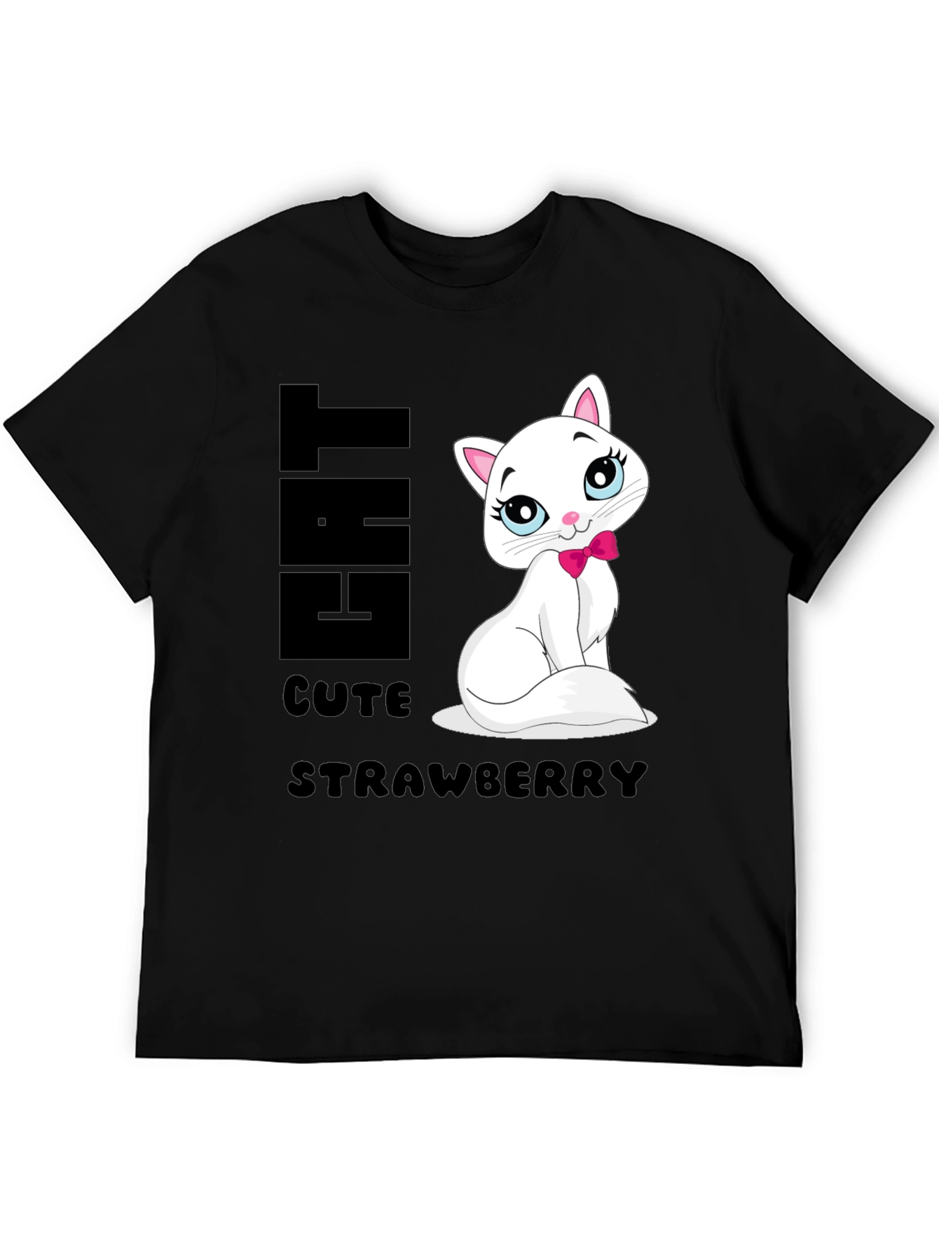 Cute Cat Strawberry Graphic Print Tee