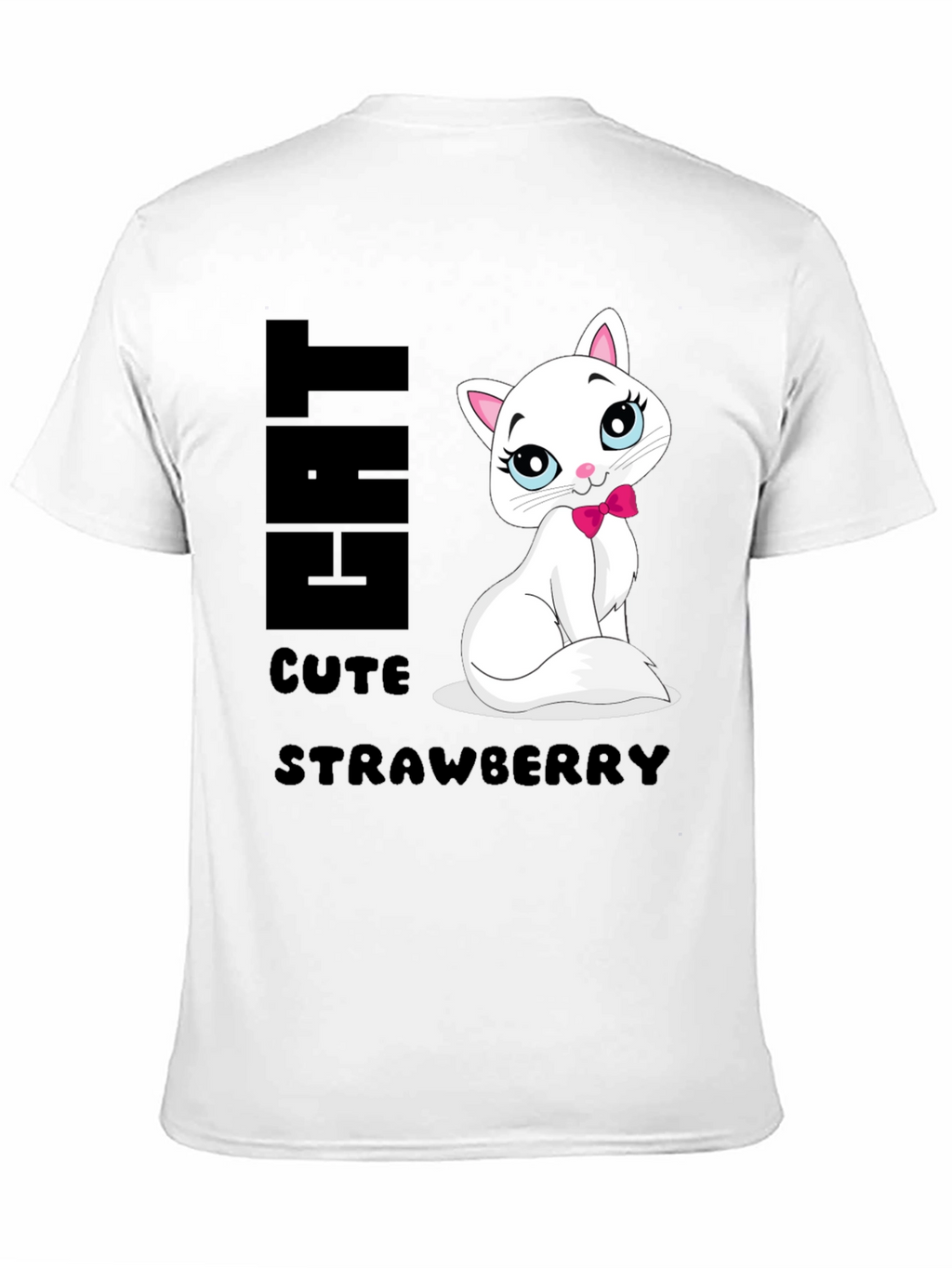 Cute Cat Strawberry Graphic Print Tee