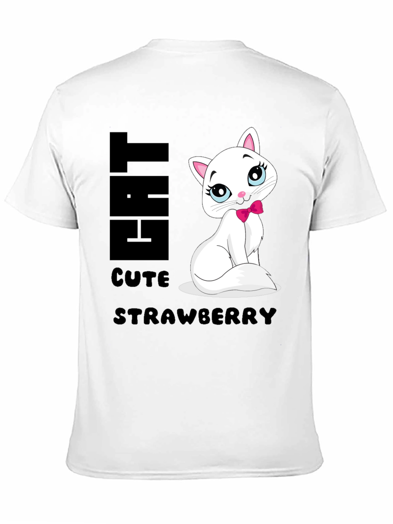 Cute Cat Strawberry Graphic Print Tee