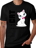 Cute Cat Strawberry Graphic Print Tee