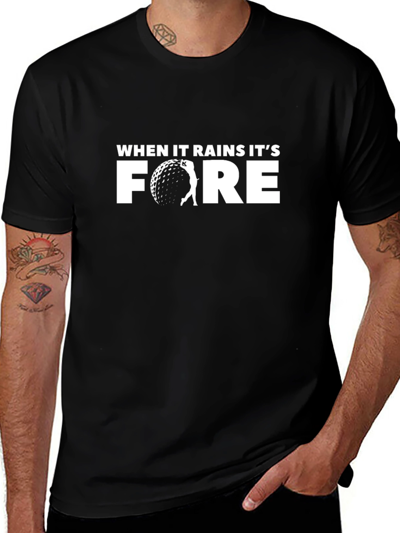 Funny Golf T-Shirt - When It Rains Its Fore!