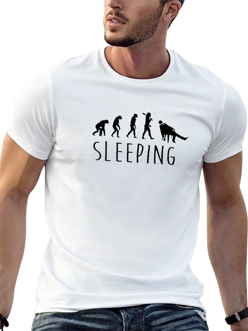 Evolution of Sleeping Black Graphic T-Shirt