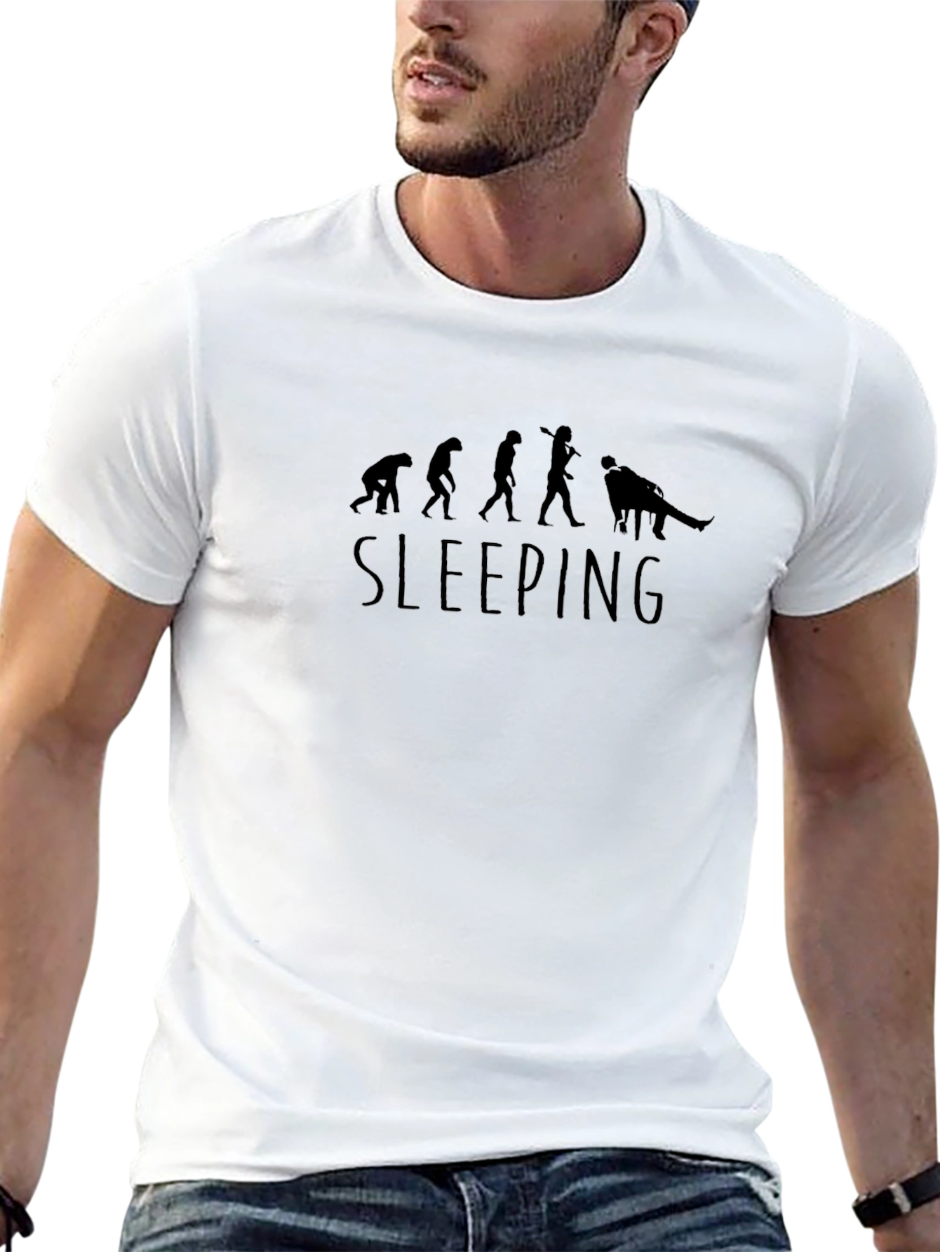 Evolution of Sleeping Black Graphic T-Shirt