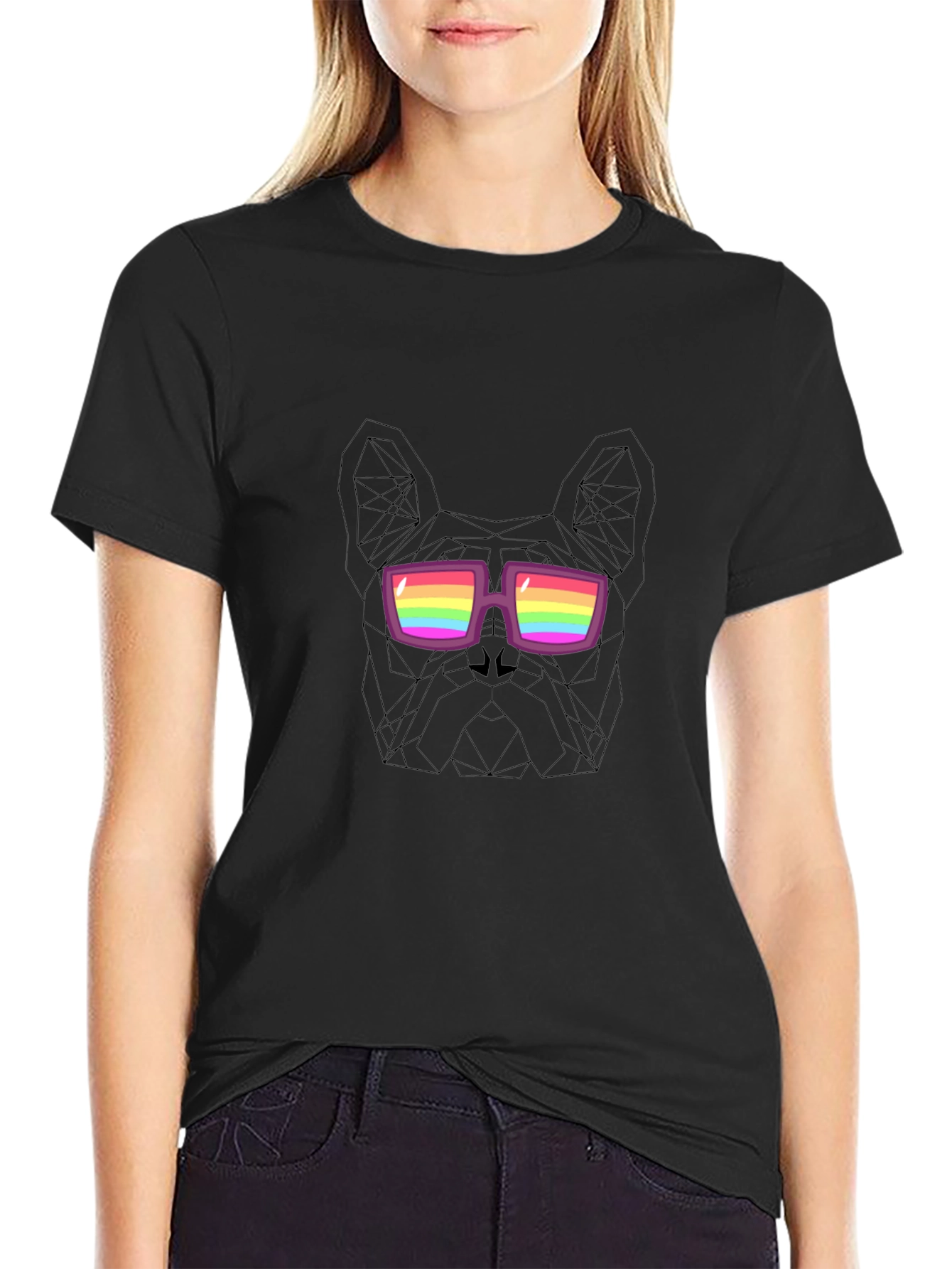 Cool Dog Tee - Geometric Rainbow Glasses