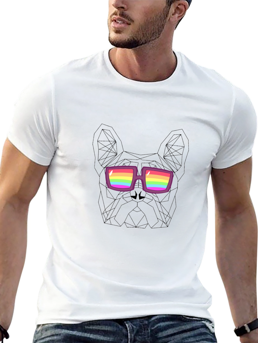 Cool Dog Tee - Geometric Rainbow Glasses