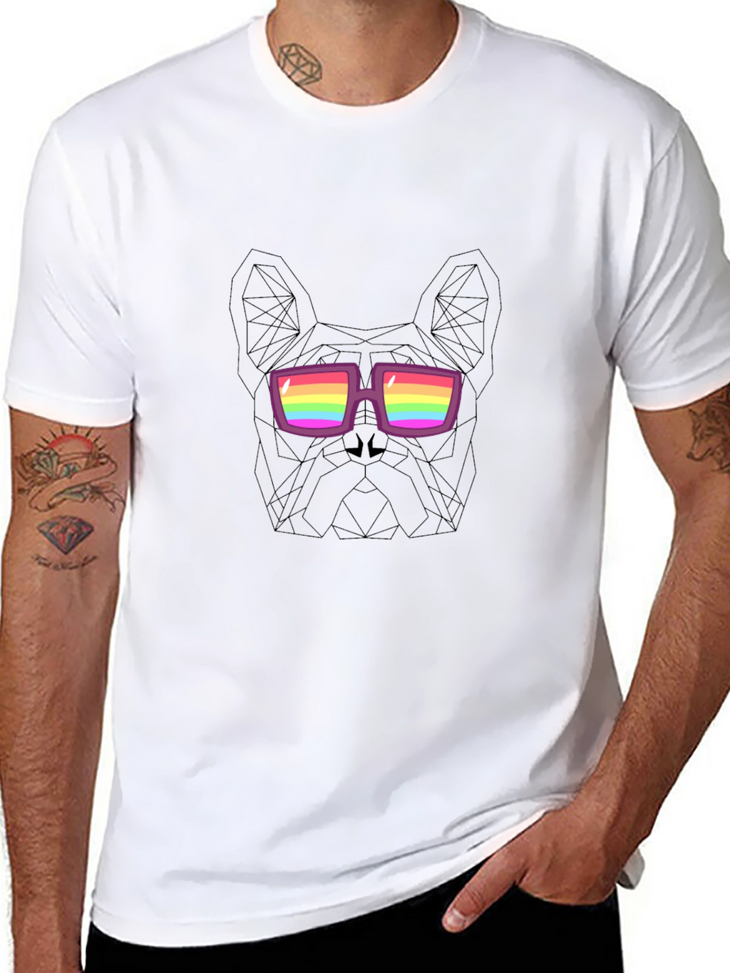 Cool Dog Tee - Geometric Rainbow Glasses