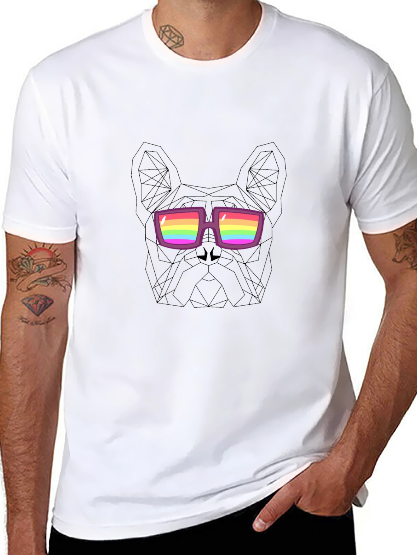 Cool Dog Tee - Geometric Rainbow Glasses