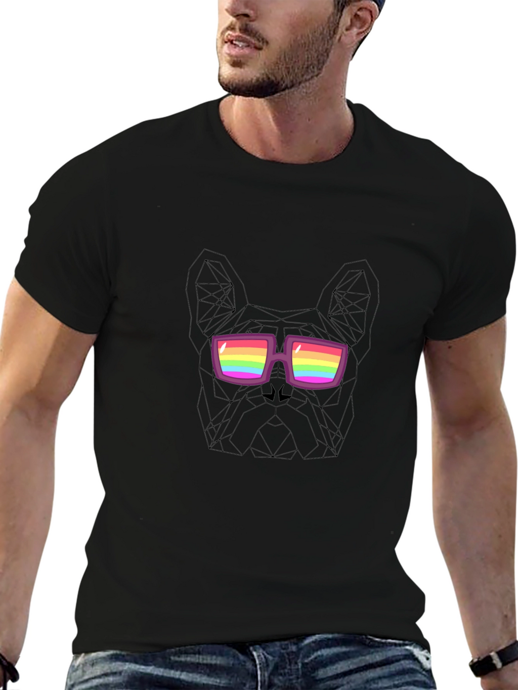 Cool Dog Tee - Geometric Rainbow Glasses