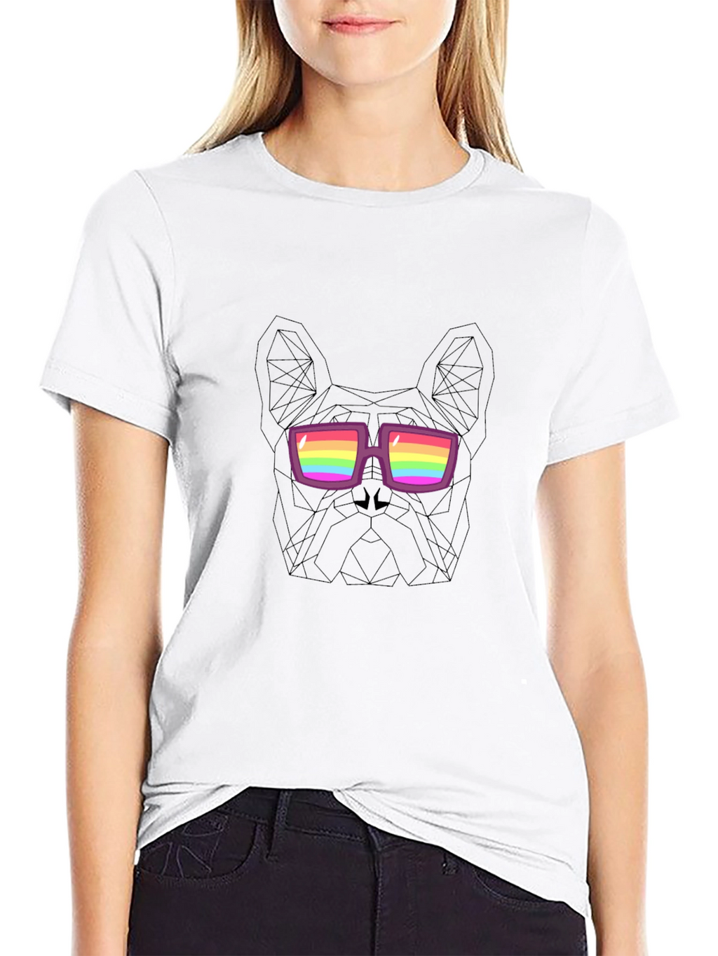 Cool Dog Tee - Geometric Rainbow Glasses